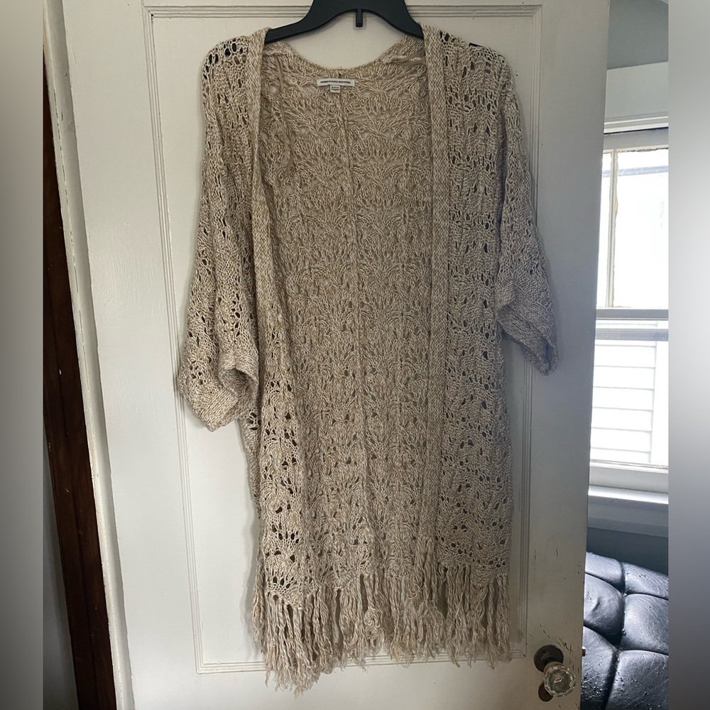 American Eagle Cream Crochet Sweater